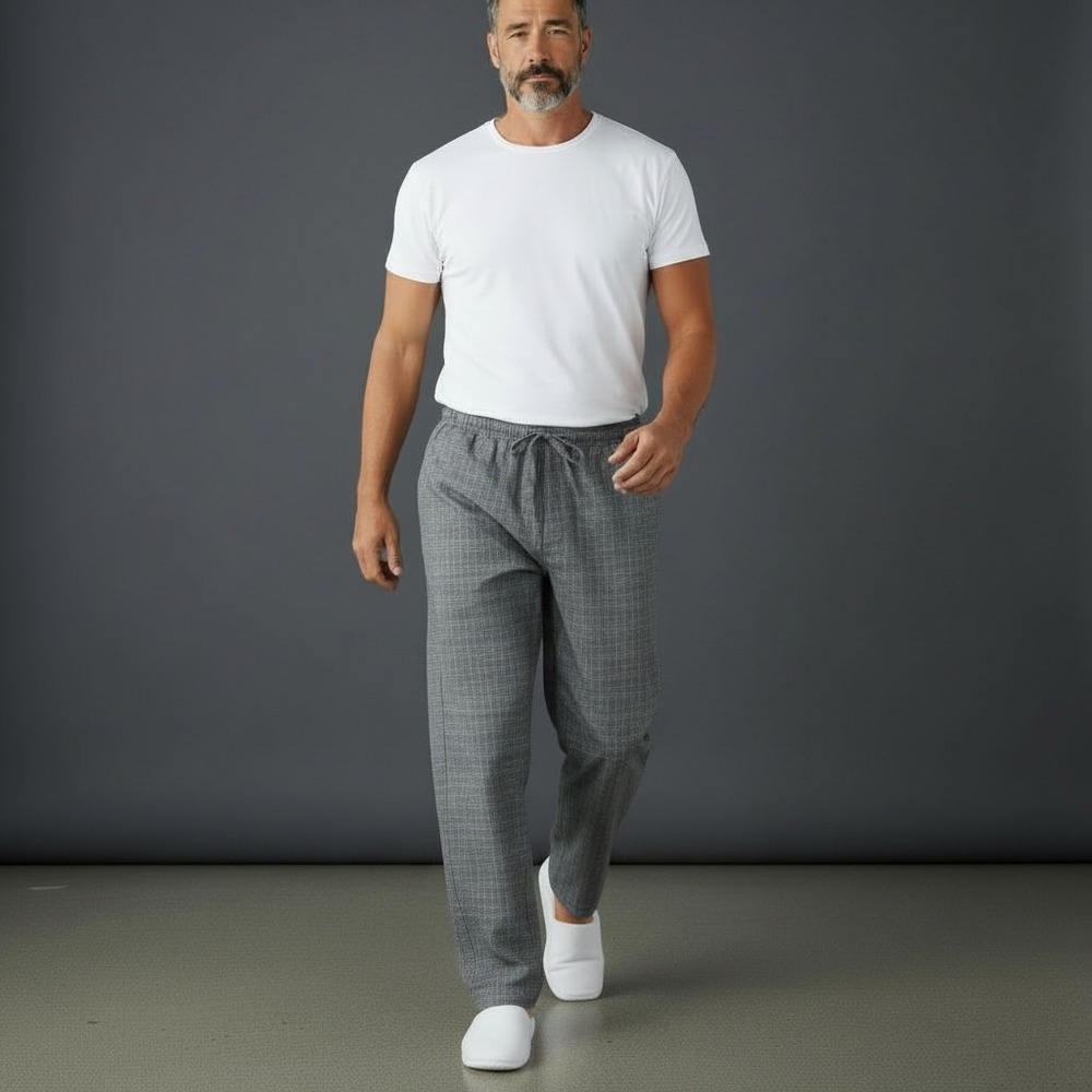 Andrew Scott‎ Plaid Lounge Pants Mens Size M Gray Drawstring Casual Sleepwear